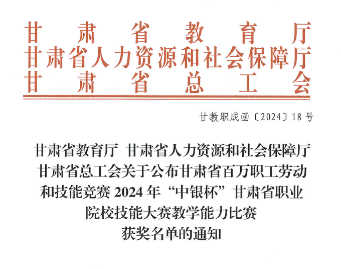 喜 报 | 初心展风采，匠心谱芳华—— ​我校教师团队荣获2024年“中银杯”甘肃省职业院校技能大赛教师教学能力比赛三等奖